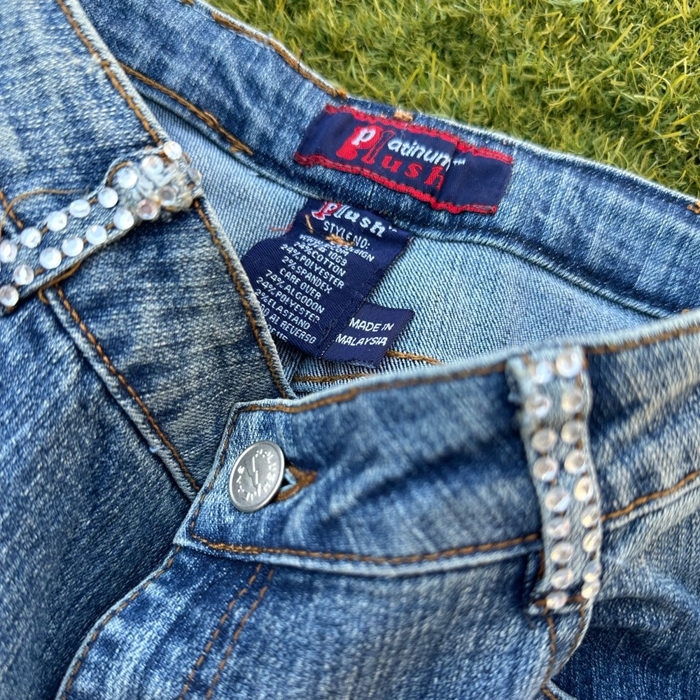 Vintage Platinum Plush Rhinestone Jeans - Picture 3 of 4